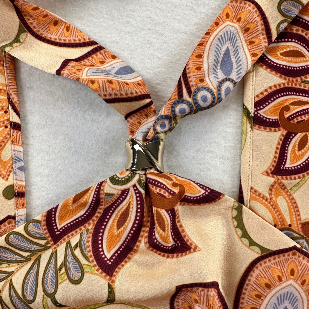 GUESS Southwest Jacobean Print Marsha Dress 14 NEW Peach Multi Halter Midi Foral - Picture 13 of 16